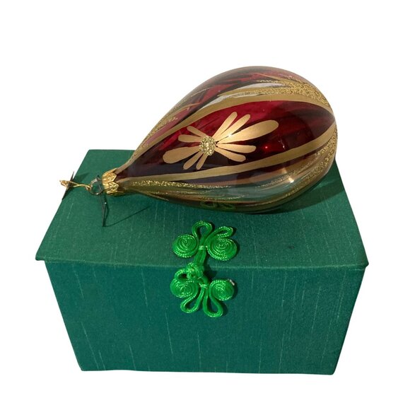 Pier 1 Imports Glass Teardrop Christmas Ornament With Red And Gold Design - Picture 2 of 3